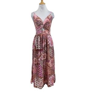 Angie Woman’s Paisley Floral Maxi Dress With Cutout Size LG